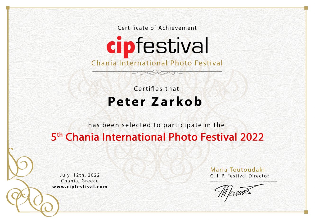 CIP Festival Certificate